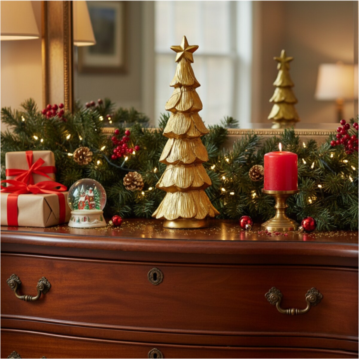 Choinka Led Złota Świecąca Figurka 28 Cm Ozdobna Dekoracja Świąteczna Na Baterie