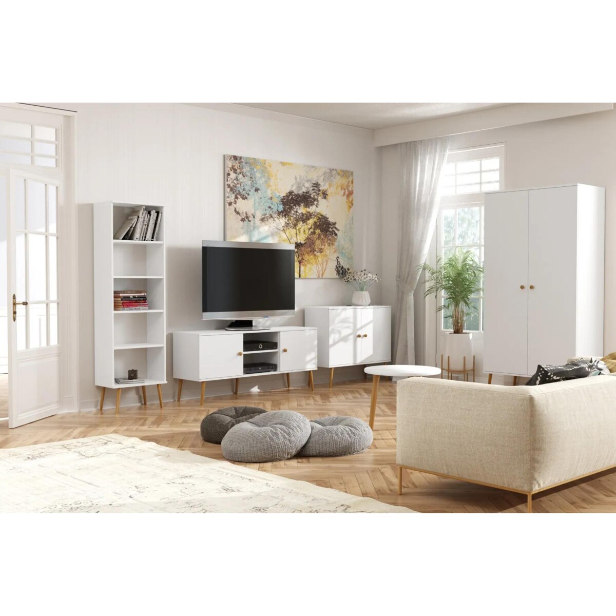 Komoda LEBEL z drzwiczkami 100cm biała mat