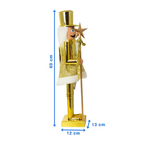 Figurka Dziadek Do Orzechów 60 Cm Boże Narodzenie Złoty Czapka Płaska