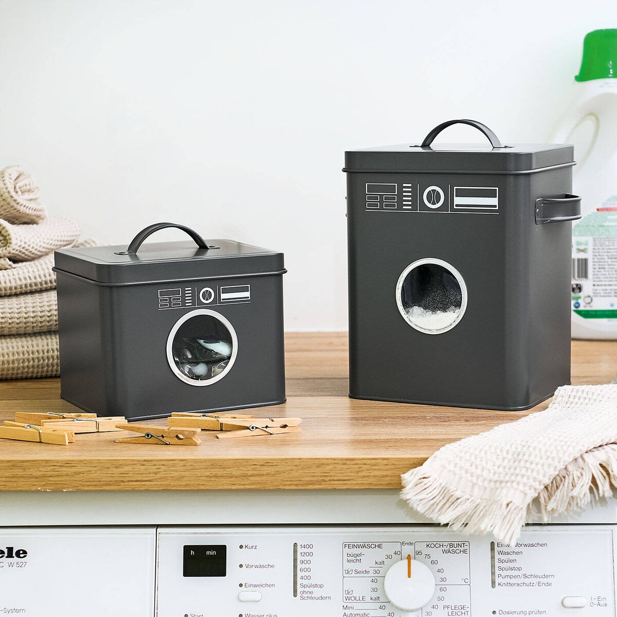 Puszka na proszek do prania z wzorem pralki, 18 x 15,5 x 23 cm