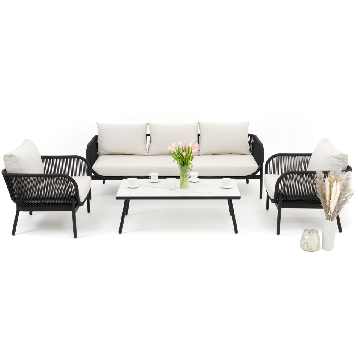 Zestaw mebli ogród taras nowoczesne aluminiowe BELIZE LUX biało beżowe