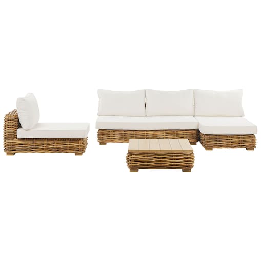 Zestaw ogrodowy ze stolikiem dla 4 osób VARALLO Lewostronny Naturalny Rattan Modułowy
