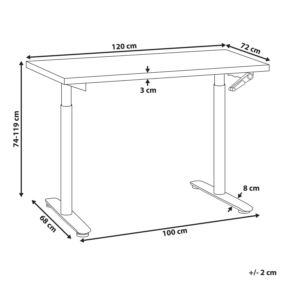 Biurko regulowane manualnie DESTINAS Szary/ biały 120 cm 72 cm