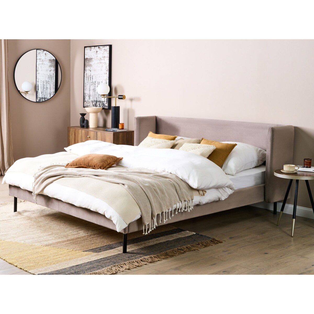 Łóżko welurowe 180 x 200 cm beżowoszare ARETTE