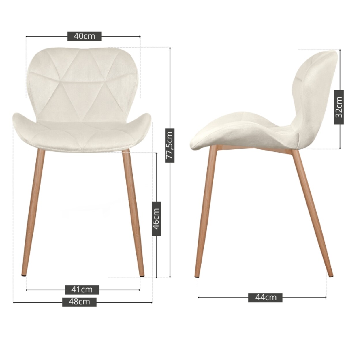 Krzesło tapicerowane welurowe beżowe jasne nogi do salonu