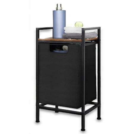 Kosz na pranie wolnostojący z półką industrialny loft drewniany retro 72 cm