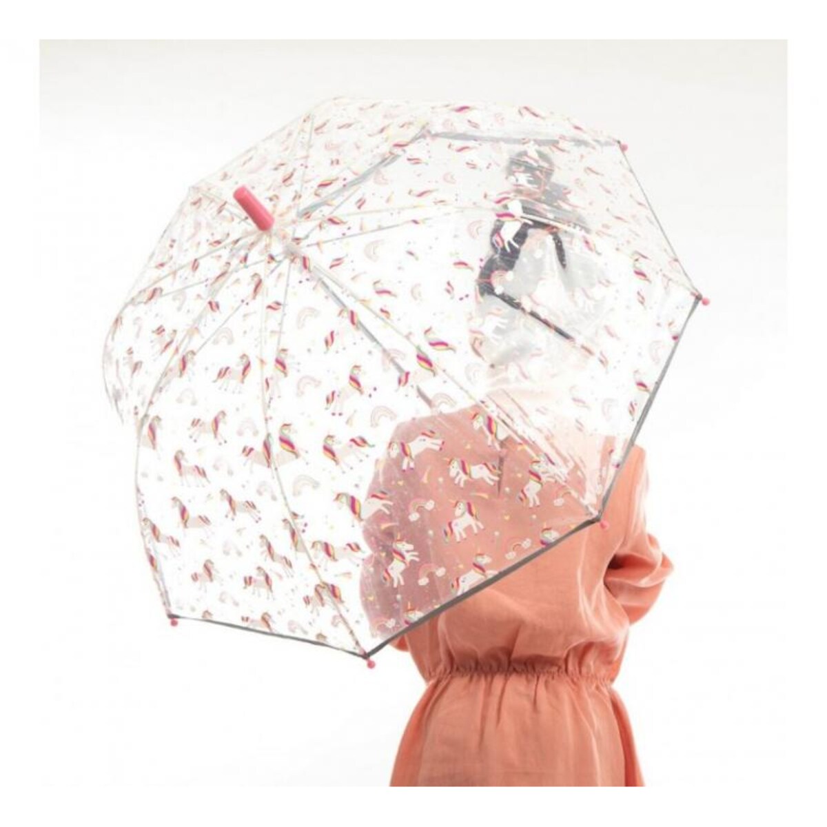 Długi parasol młodzieżowy przezroczysty, jednorożec