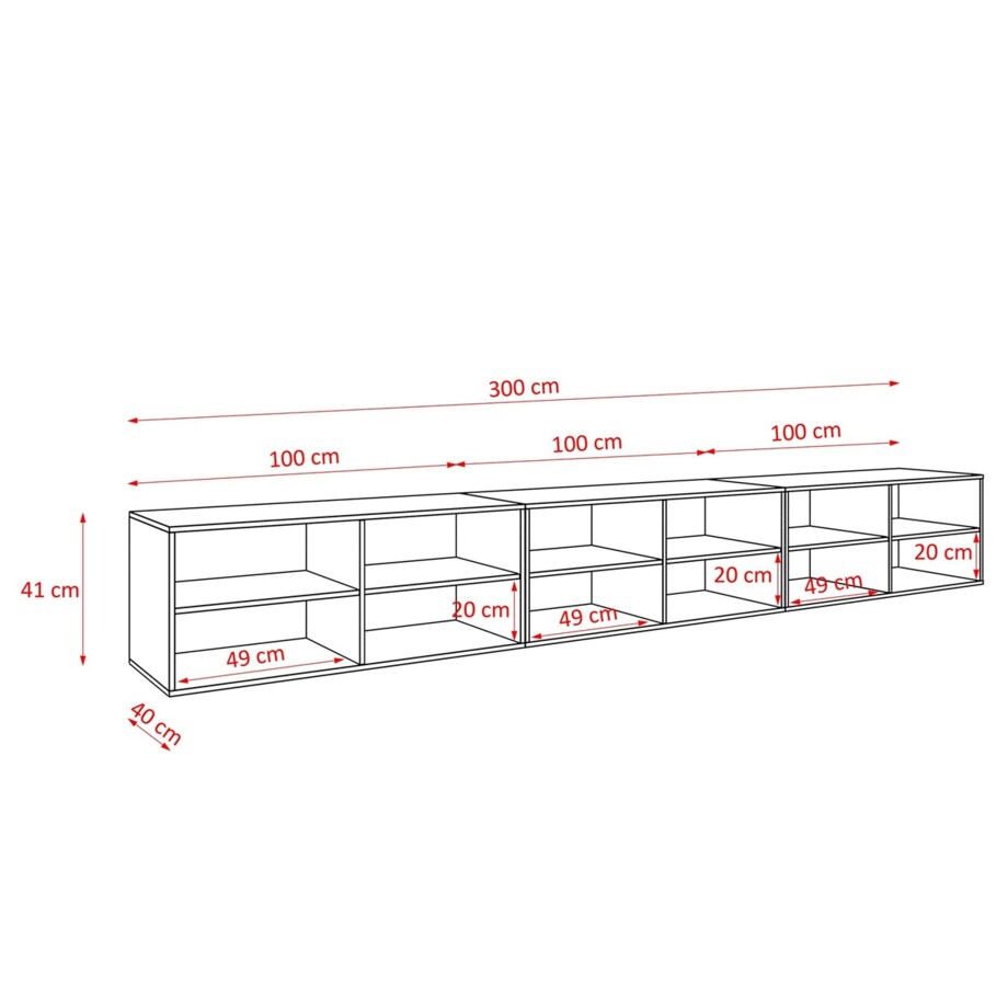 Szafka RTV RIO 300 cm zamknięta pod telewizor, ryflowana- biała+katania
