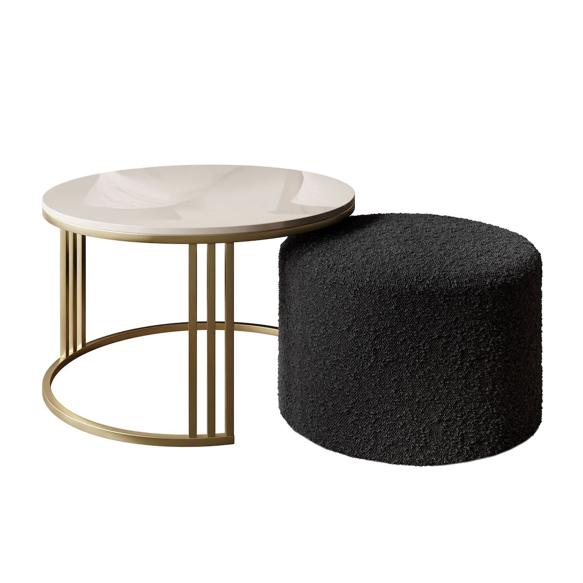 Stolik kawowy z pufą LORI POŁYSK złoto szczotkowane, kaszmir / Coral 60
