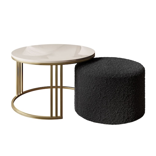 Stolik kawowy z pufą LORI POŁYSK złoto szczotkowane, kaszmir / Coral 60