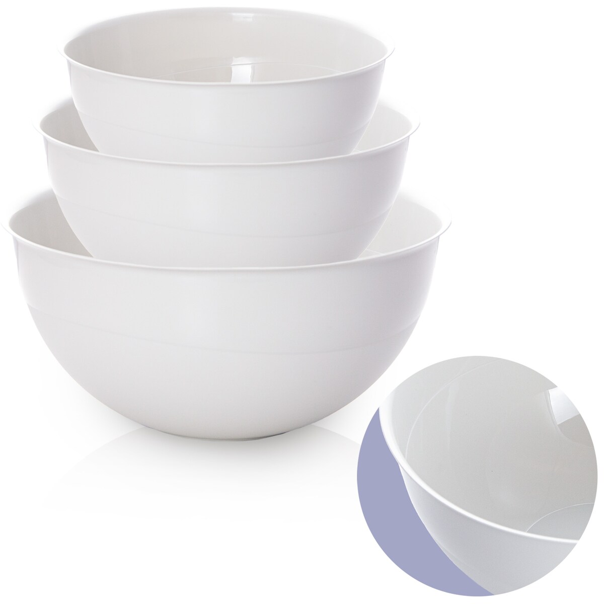 Miska Plastikowa Okrągła Kuchenna Zestaw Misek 3 Szt. Misa Jasnoszara