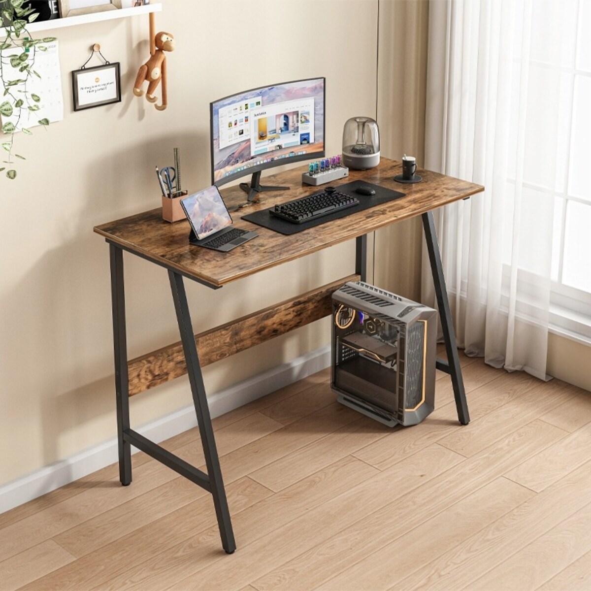 Biurko Komputerowe Loft Industrialne Szkolne Rustykalne Drewno Retro 100 Cm