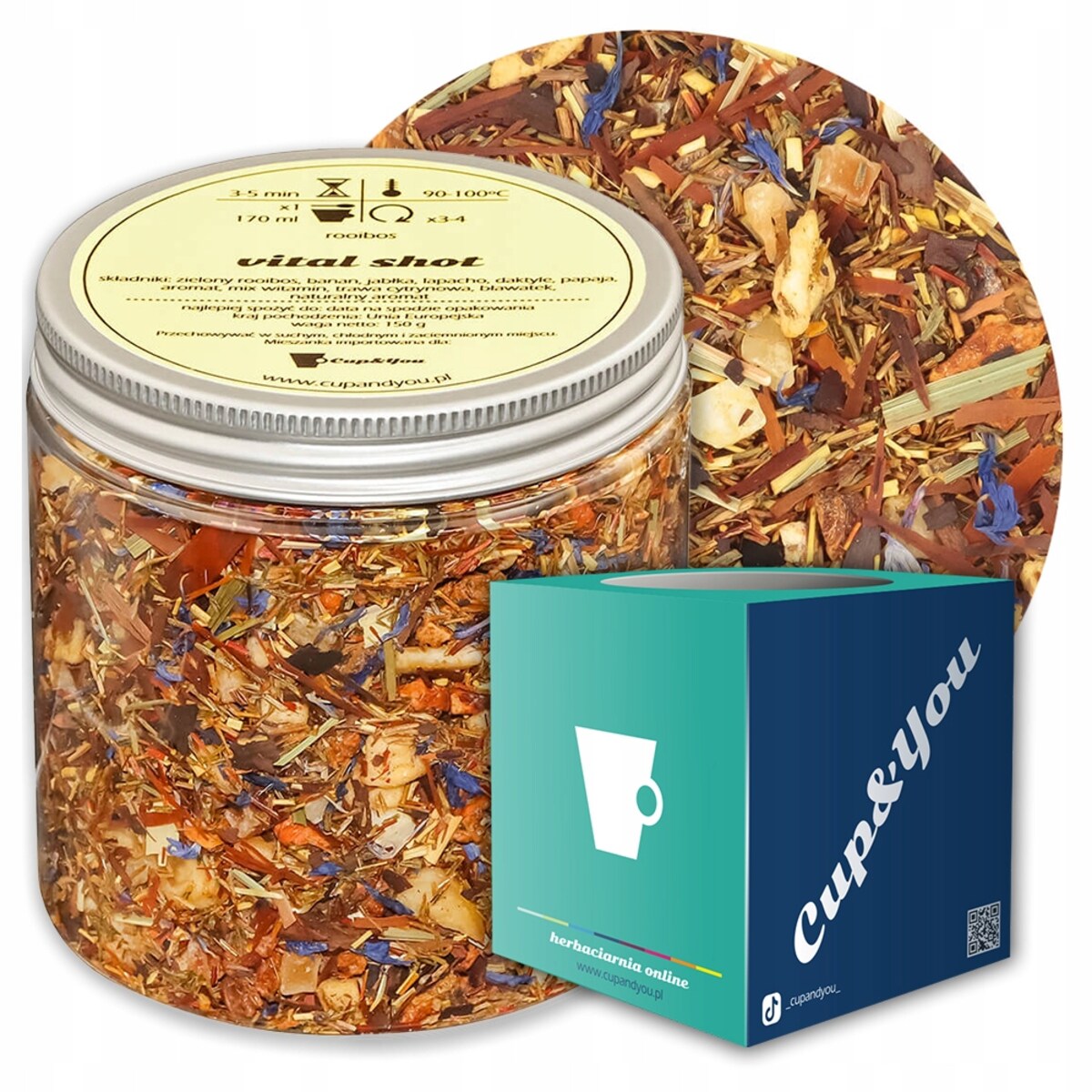 Herbata rooibos z czerwonokrzewu VITAL SHOT o smaku tropikalnych owoców - herbata liściasta sypana mieszanka napar susz - gotowa na prezent upominek