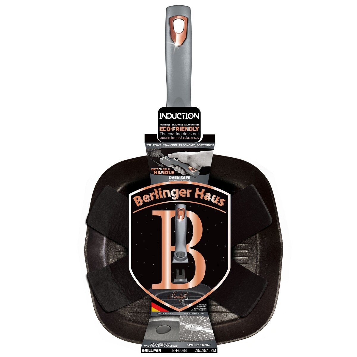 Patelnia grillowa tytanowa 28x28cm BERLINGER HAUS Moonlight