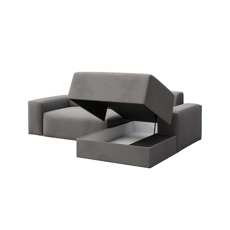 Villet Sofa narożna prawa z funkcją spania i pojemnikiem szara