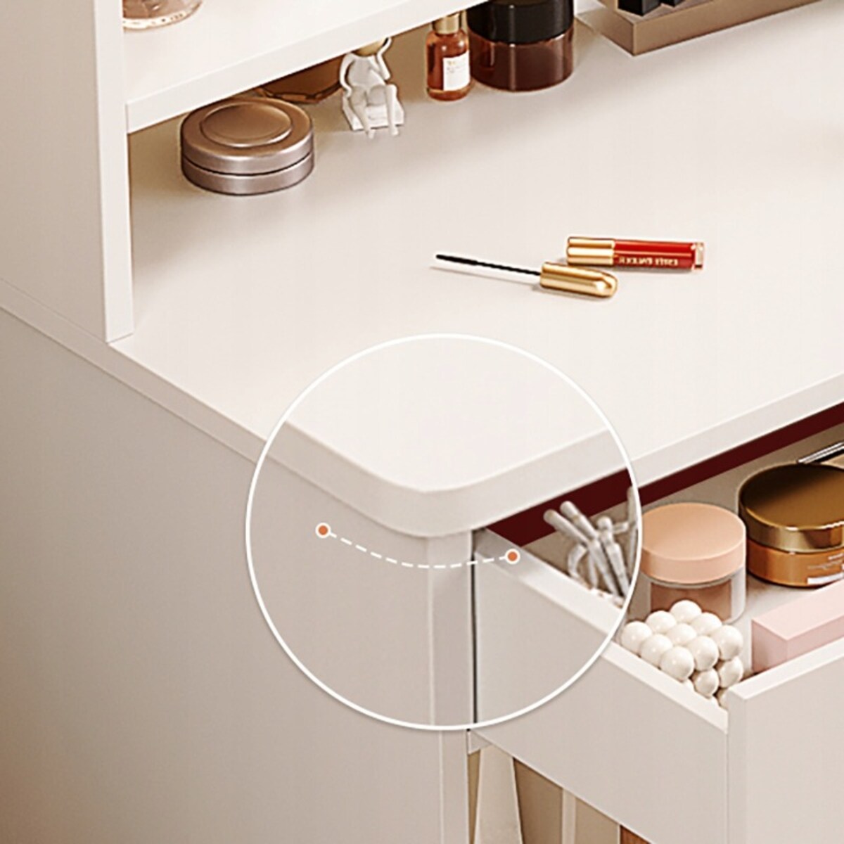 Toaletka z lustrem z szufladami biała do makijażu glamour styl skandynawski