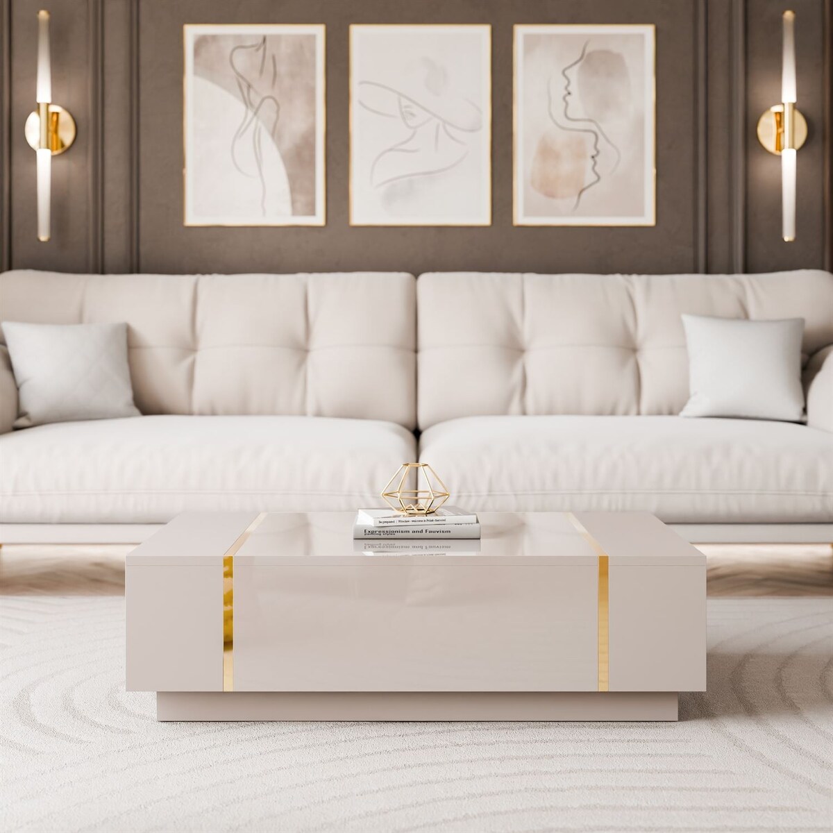 Ława ONYX kaszmir wysoki połysk na cokole