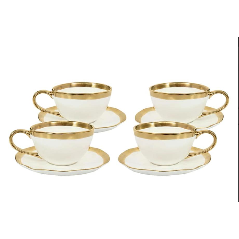 KARE komplet 4 filiżanek BELL biało-złoty