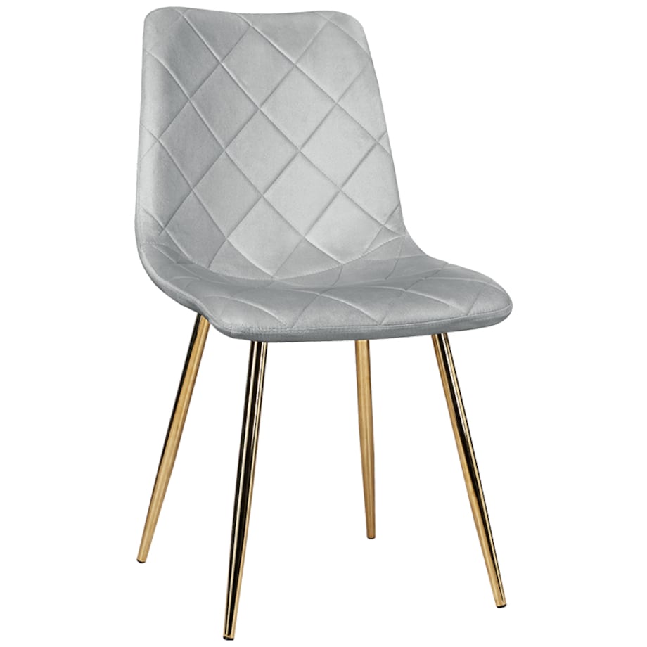 Krzesło tapicerowane szare welurowe pikowane nowoczesne złote nogi