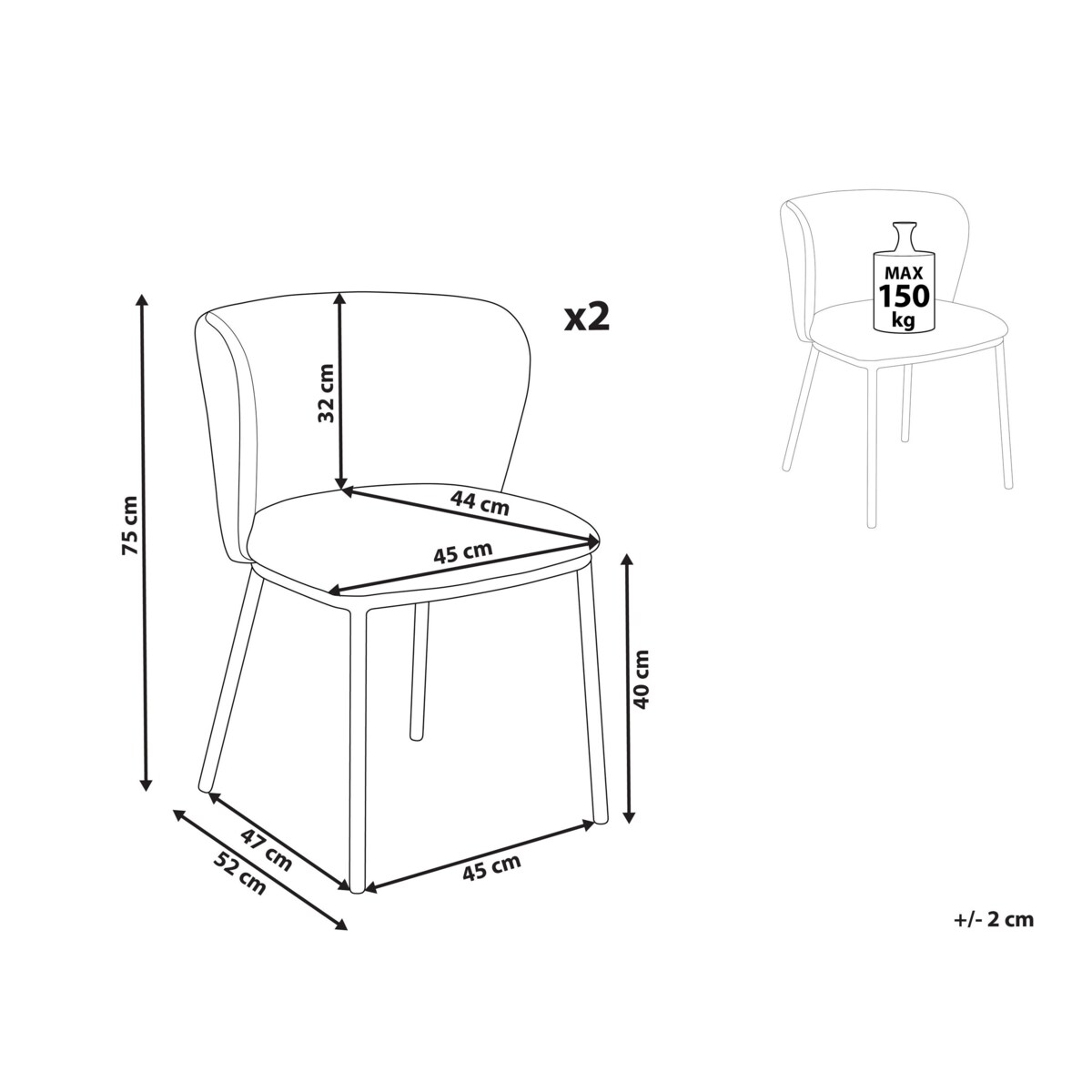 Zestaw 2 krzeseł do jadalni boucle szare MINA
