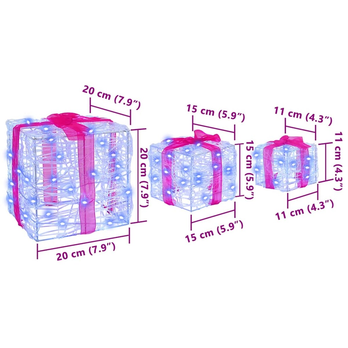 vidaXL Pudełko Prezentowe 3 pcs Niebieski 20 x 20 x 20 cm Akryl