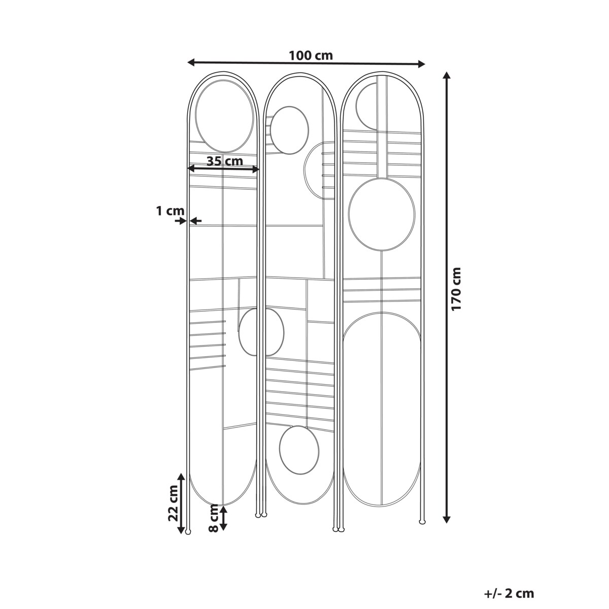 3-panelowy składany parawan pokojowy metalowy 100 x 170 cm złoty TURANIA