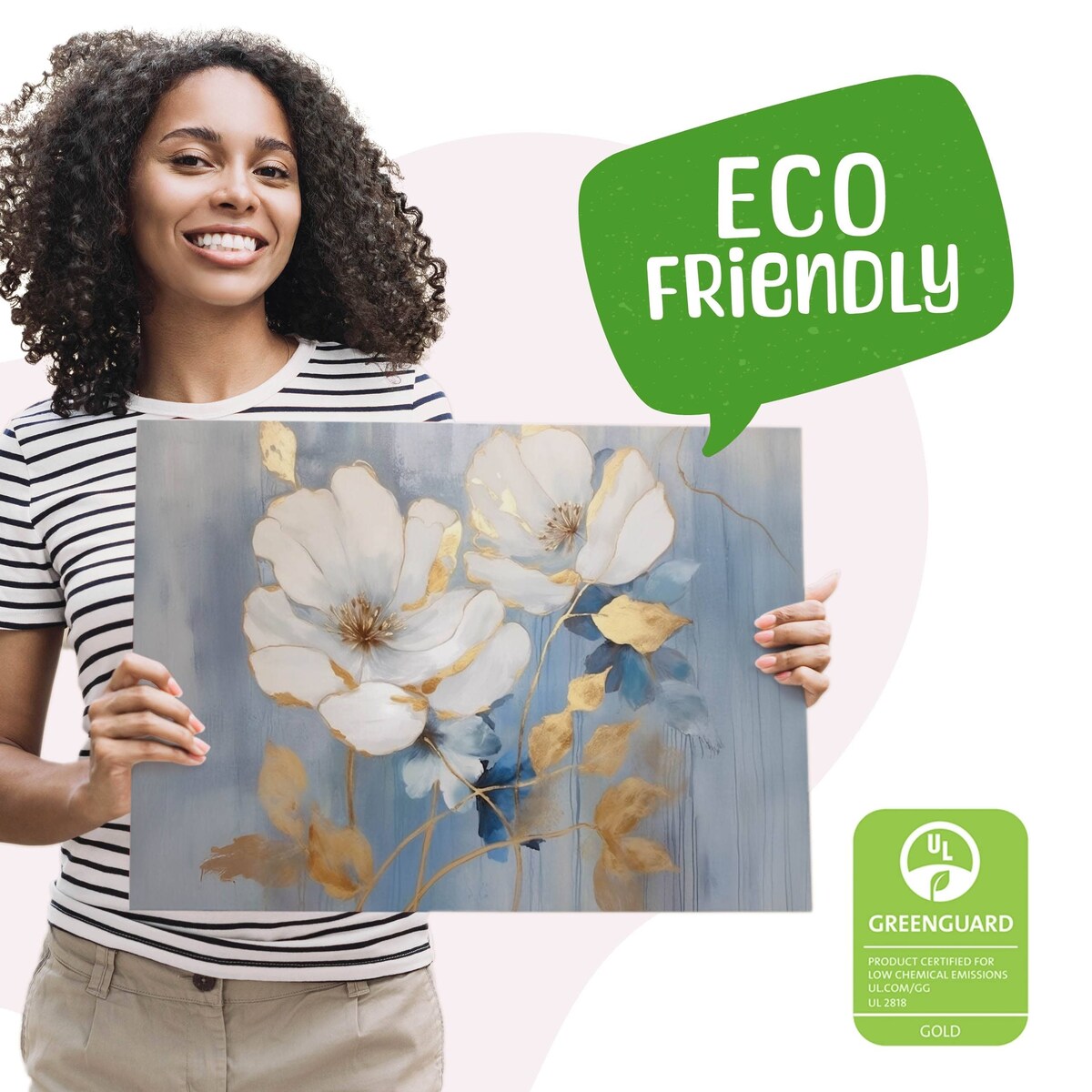 Obraz Canvas Do Salonu Białe Kwiaty Natura Styl Glamour Akwarele 120x80cm