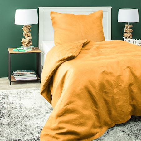 Komplet pościeli lnianej Linen 150x200cm yellow, 150 x 200 cm/ 1 x 60 x 50 cm