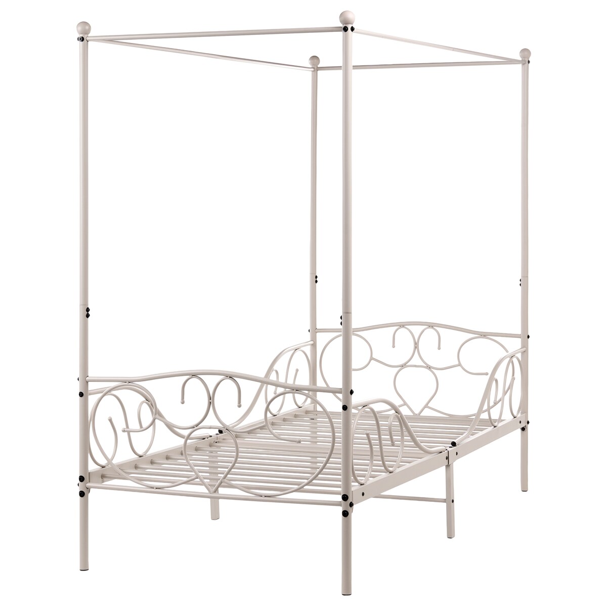 Łóżko z baldachimem Metal SORMERY 90 x 200 cm Jasnobeżowy