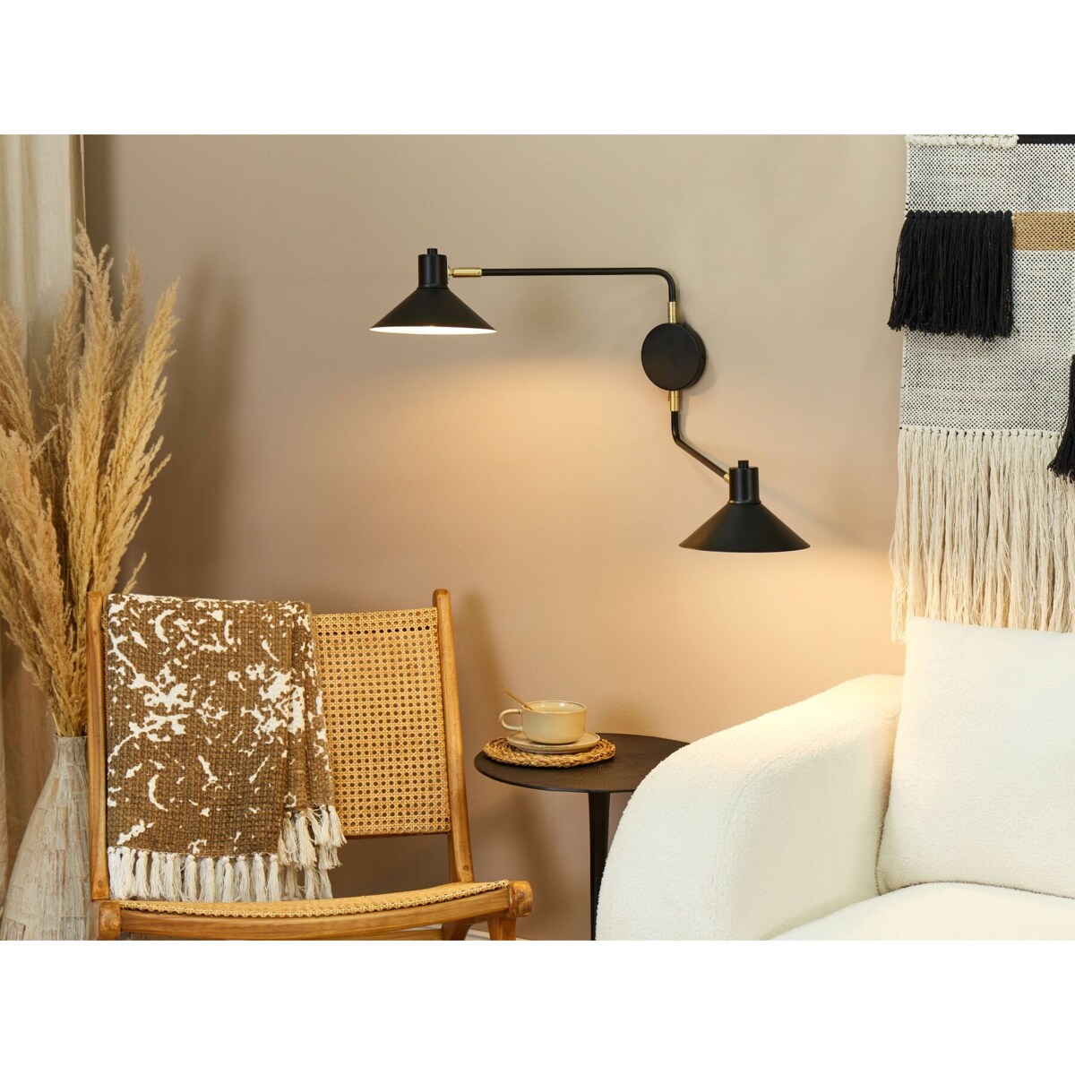 Lampa ścienna metalowa 2-punktowa czarna KADASSA