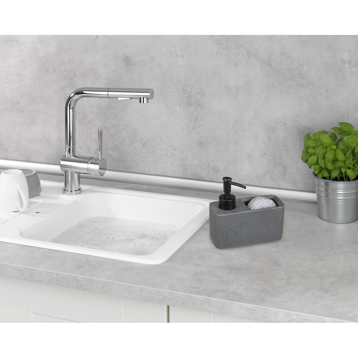 Dozownik płynu do naczyń RESA MARBLE z przegrodą na gąbkę, WENKO