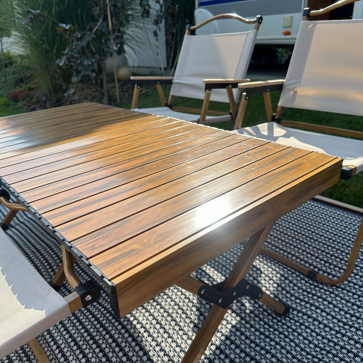 Składany stół kempingowy, Drevo 120cm, Aluminiowy