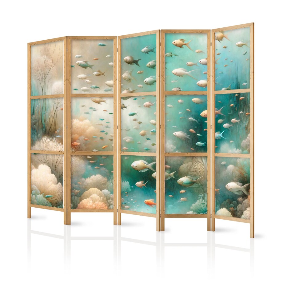 Parawan japoński Zwierzęta 225x172 cm 5-częściowy szary