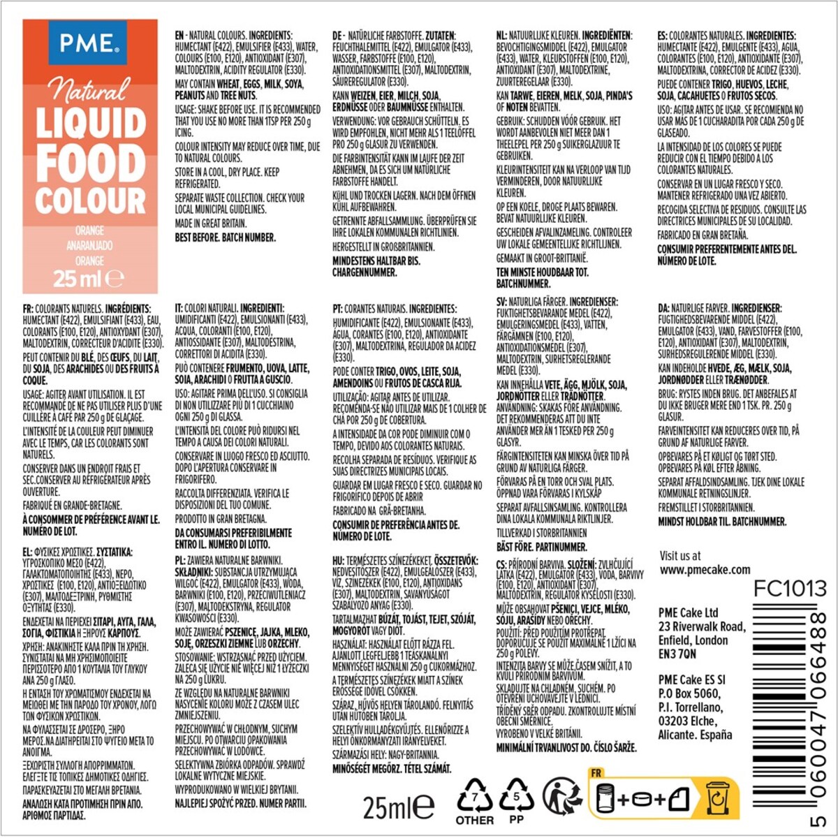 PME Naturalny barwnik spożywczy w płynie 25 ml pomarańczowy