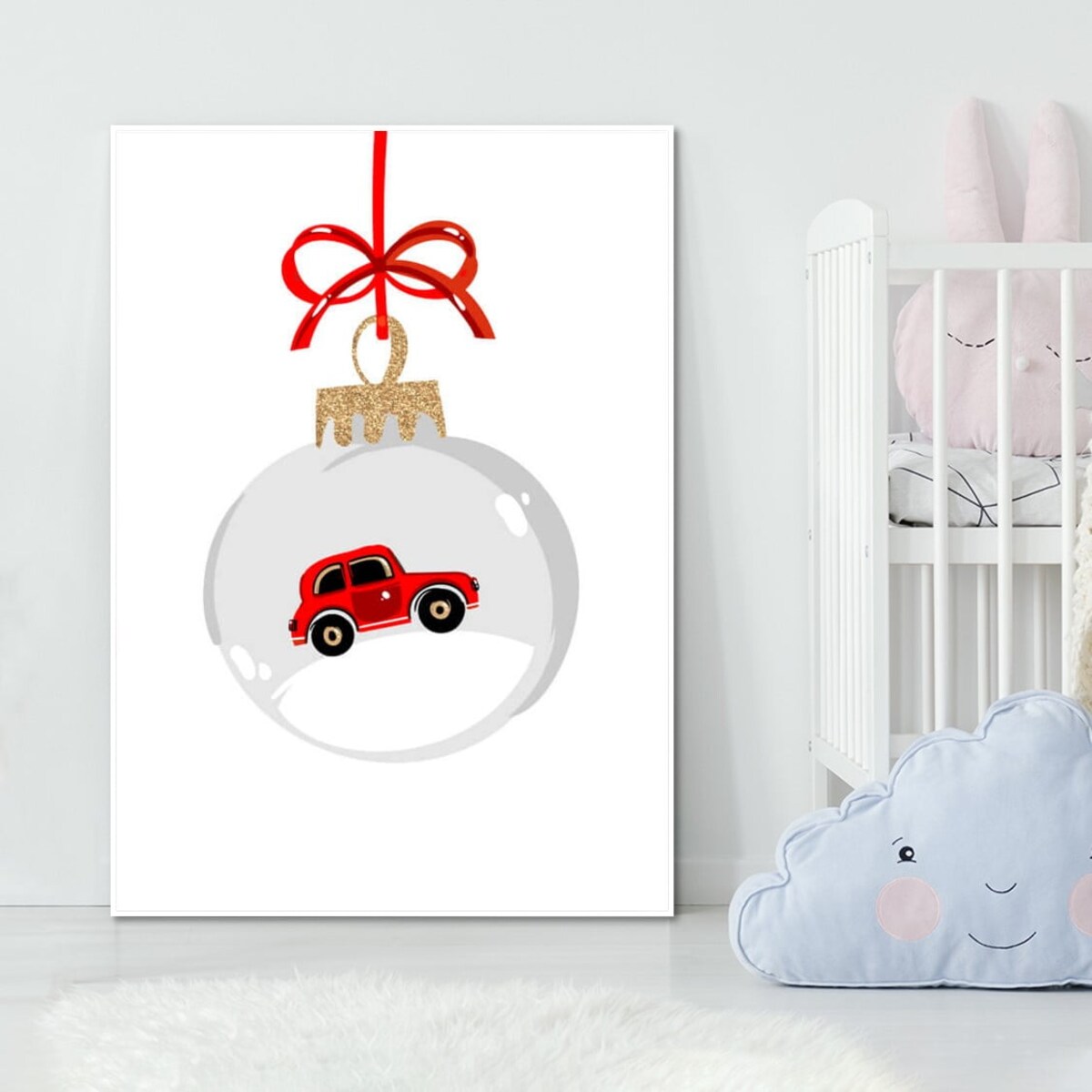 Poster Story, Plakat, Obraz - Świąteczna Bombka z Czerwonym Autem, wymiary 60 x 84 cm