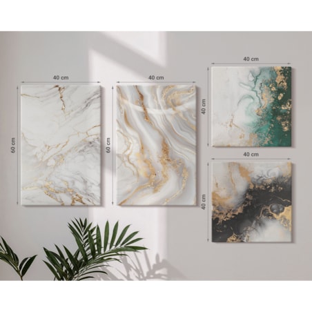 Zestaw 4 obrazów na płótnie - Abstrakcyjne wzory biel czerń zieleń - biały