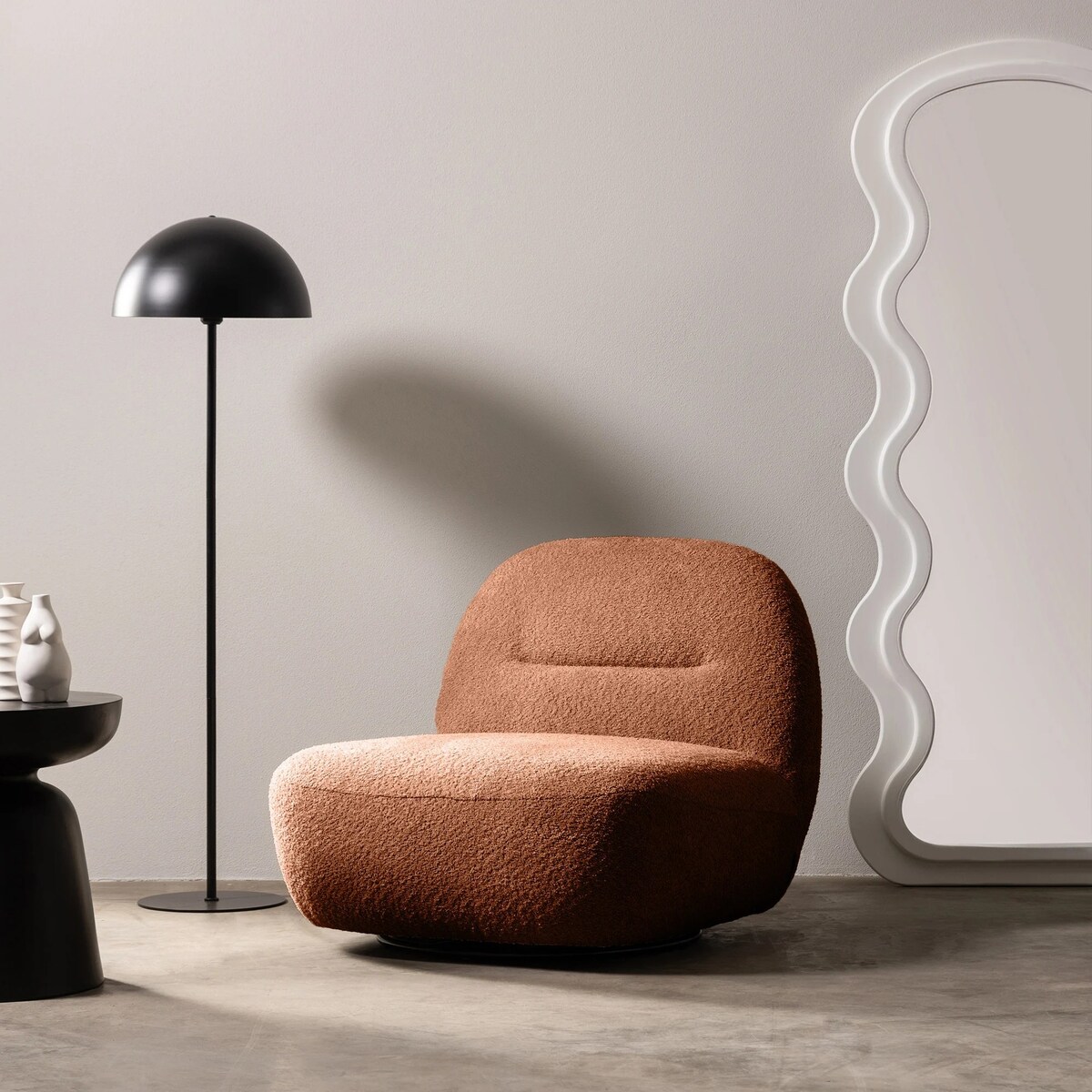 Fotel obrotowy bouclé miedziany Eroni