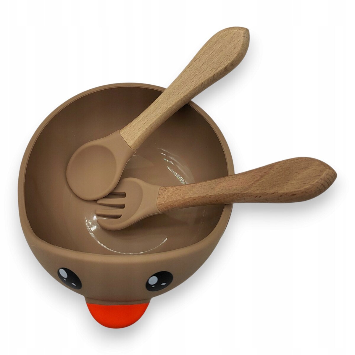 Miseczka z przyssawką silikonowa dla dziecka na przekąski łyżka widelec BLW