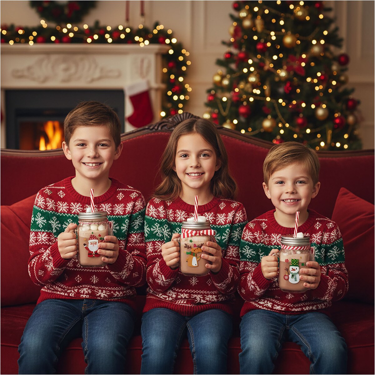 Szklanka Świąteczna Kubek Na Napoje Ze Słomką Dla Dzieci Słoik 450 Ml