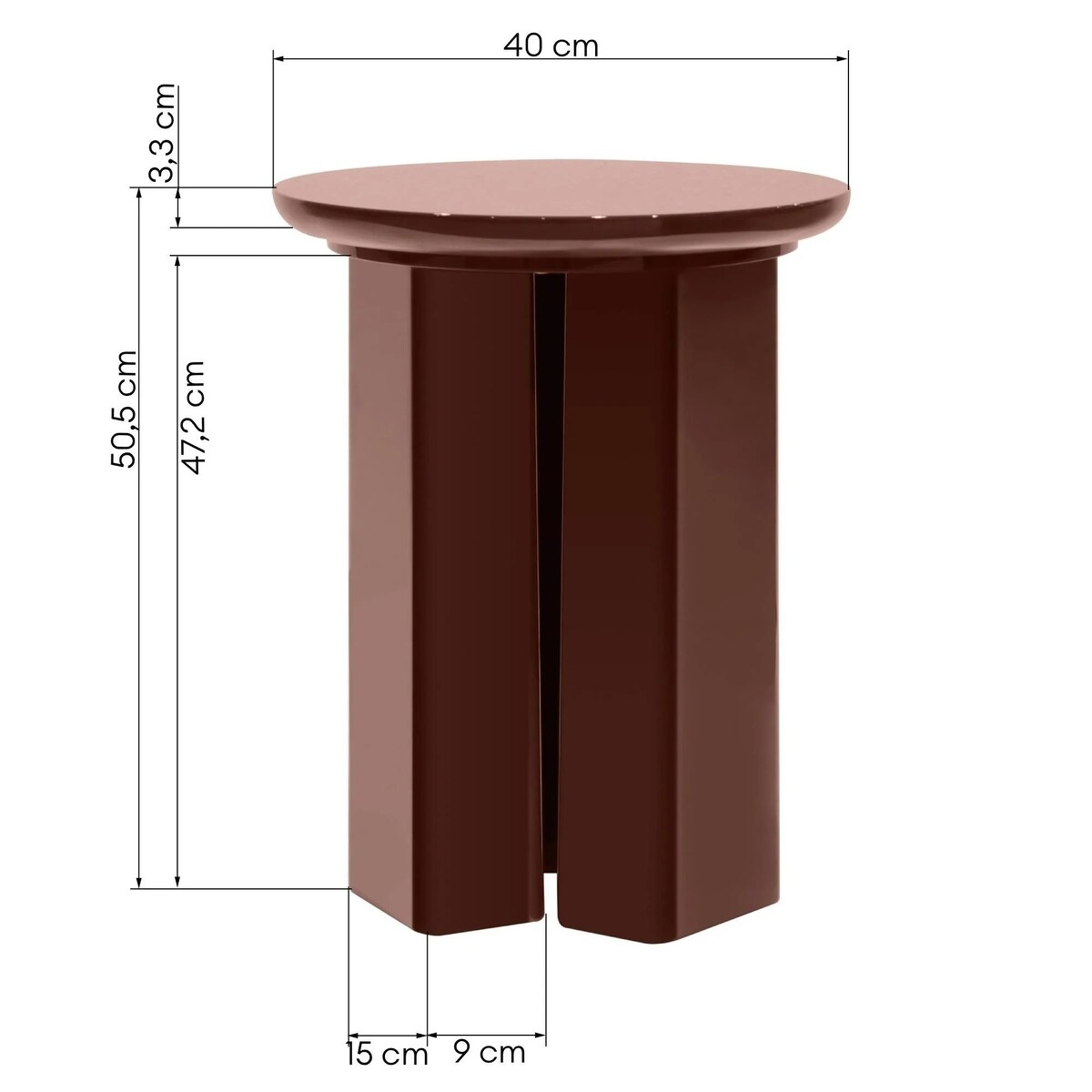 Stolik kawowy boczny Ø40 cm glossy 50,5x40x40 cm BRITTA bordowobrązowy