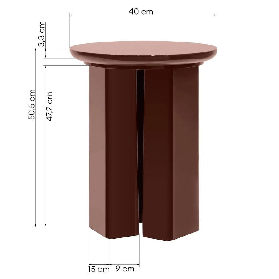 Stolik kawowy boczny Ø40 cm glossy 50,5x40x40 cm BRITTA bordowobrązowy
