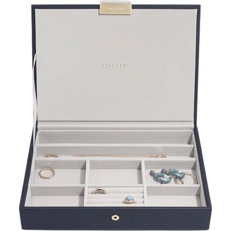 Szkatułka na biżuterię Stackers classic granatowa z pokrywką