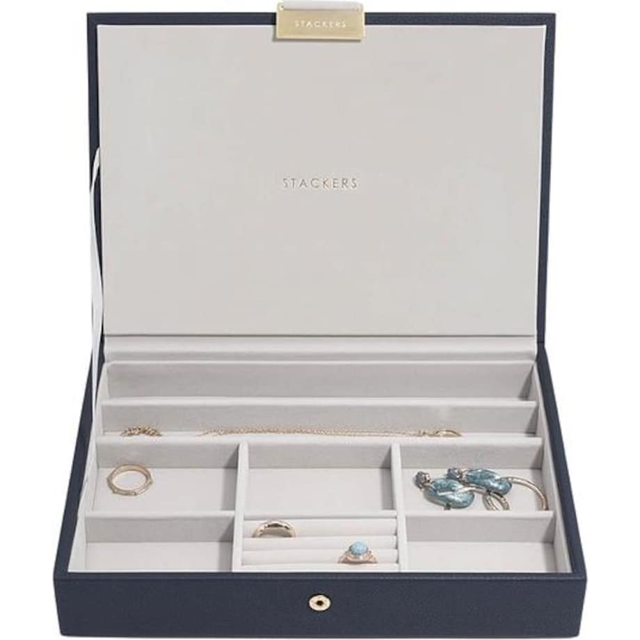 Szkatułka na biżuterię Stackers classic granatowa z pokrywką