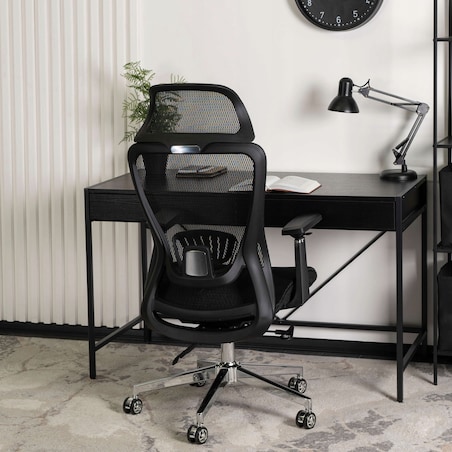 Fotel gamingowy obrotowy ergonomiczny regulowany do biurka czarny LITOS