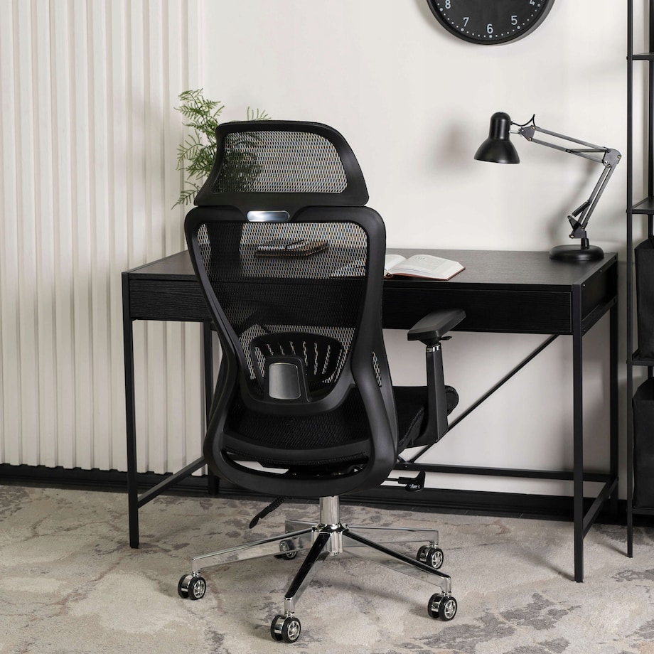 Fotel gamingowy obrotowy ergonomiczny regulowany do biurka czarny LITOS