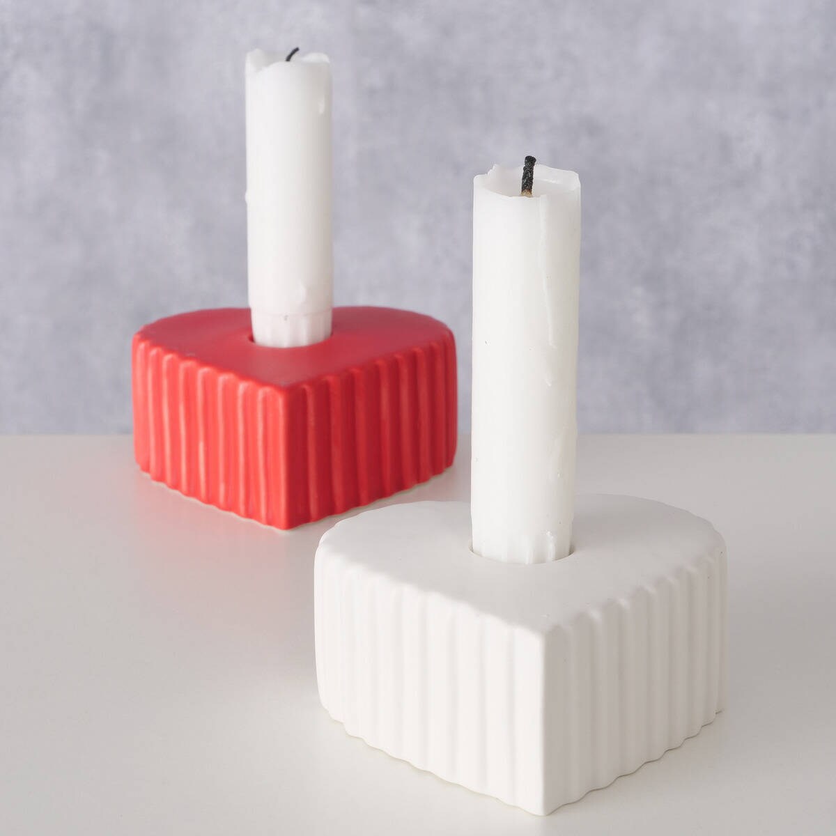 Świecznik ceramiczny na długą świecę w kształcie serca ANIMA, 4 x 9 cm