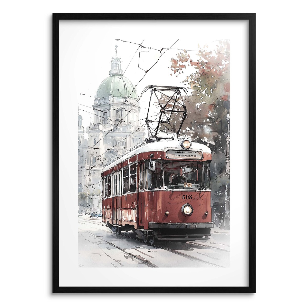Plakat Obraz Czerwony tramwaj Retro na ścianę do salonu biura