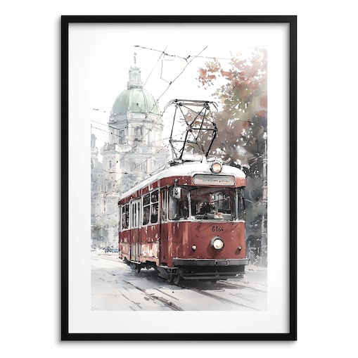 Plakat Obraz Czerwony tramwaj Retro na ścianę do salonu biura