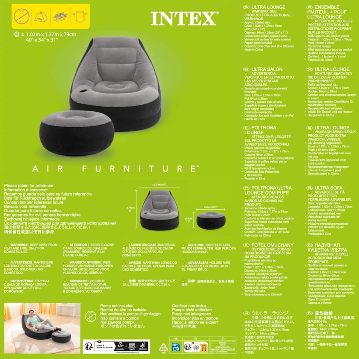 Intex Fotel dmuchany z pufem Ultra Lounge Relax, 68564NP