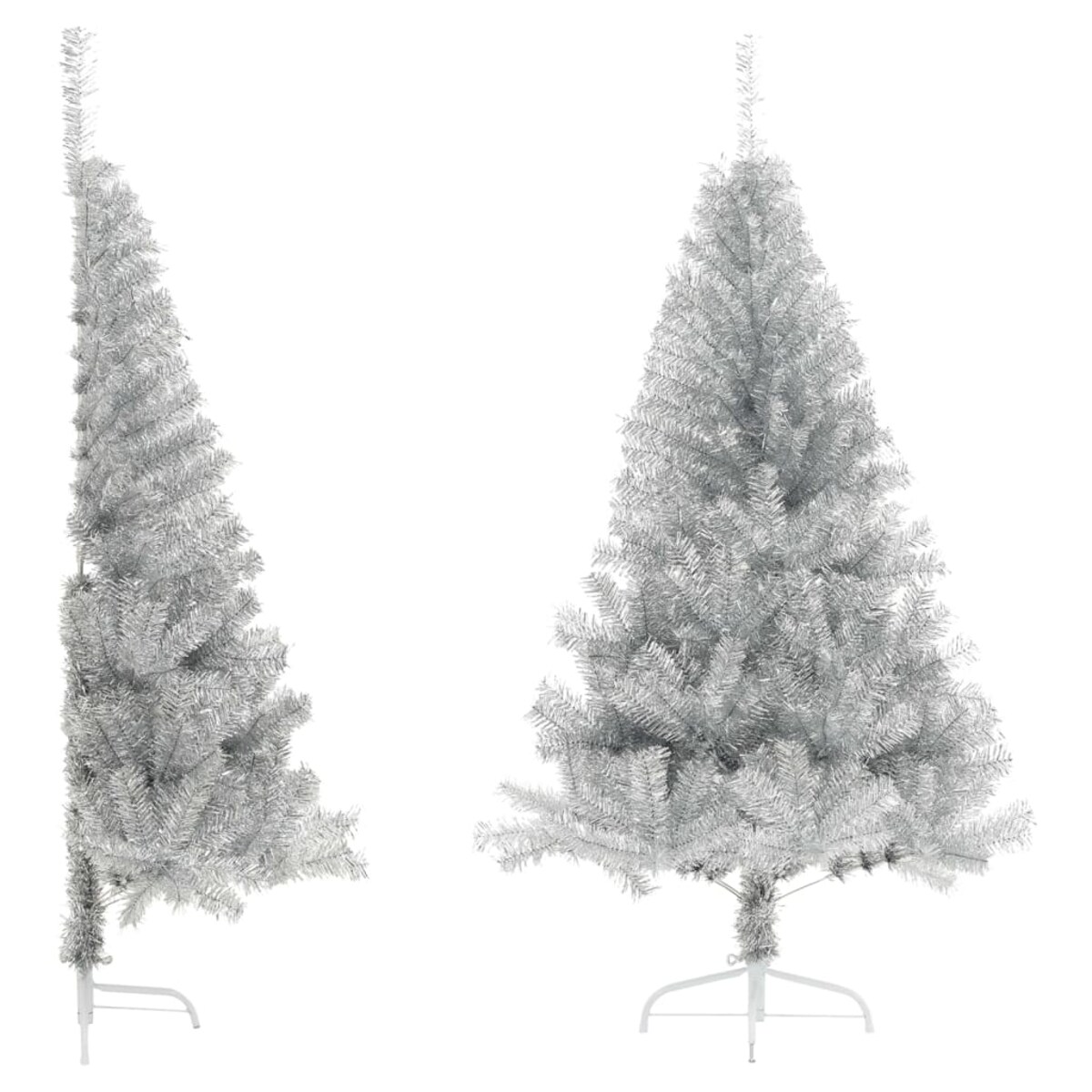vidaXL Sztuczna choinka połówka ze stojakiem, srebrna, 150 cm, PET